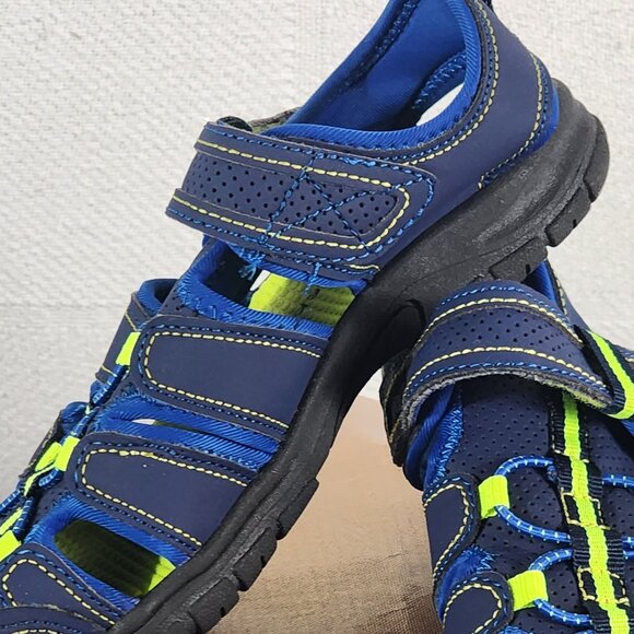 Falls Creek Navy and Lime Green Velcro Strap Closed Toe Bungee Jack Sandals Sz 2 - Picture 2 of 16